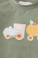 Load image into Gallery viewer, Green train pumpkin applique boy set
