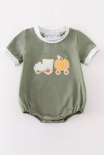 Load image into Gallery viewer, Green train pumpkin applique boy bubble
