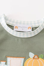 Load image into Gallery viewer, Green train pumpkin applique boy top
