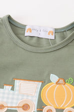 Load image into Gallery viewer, Green train pumpkin applique girl set
