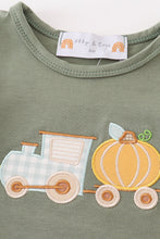 Load image into Gallery viewer, Green train pumpkin applique girl bubble
