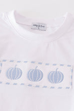 Load image into Gallery viewer, Blue pumpkin embroidery plaid boy set
