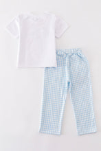 Load image into Gallery viewer, Blue pumpkin embroidery plaid boy set
