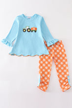 Load image into Gallery viewer, Blue truck pumpkin applique girl set
