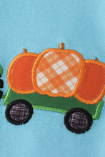 Load image into Gallery viewer, Blue truck pumpkin applique girl set
