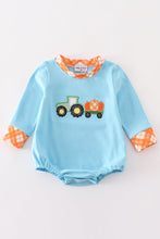 Load image into Gallery viewer, Blue truck pumpkin applique boy bubble
