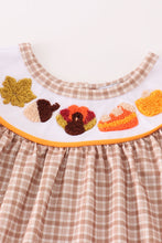 Load image into Gallery viewer, Brown plaid turkey french knot girl set
