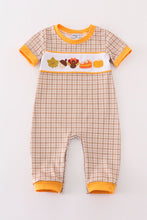 Load image into Gallery viewer, Brown plaid turkey french knot boy romper
