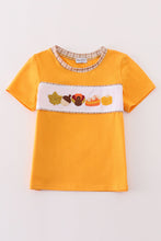 Load image into Gallery viewer, Brown plaid turkey french knot boy top
