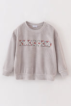 Load image into Gallery viewer, Grey velvet blessed embroidery mom&amp;me sweatshirt
