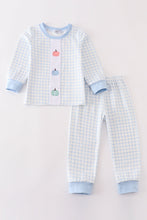 Load image into Gallery viewer, Blue pumpkin embroidery plaid boy set
