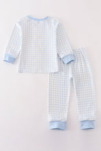 Load image into Gallery viewer, Blue pumpkin embroidery plaid boy set
