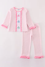 Load image into Gallery viewer, Pink pumpkin embroidery plaid girl set
