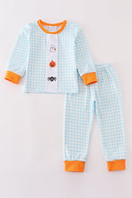 Load image into Gallery viewer, Blue halloween ghost pumpkin embroidery boy set
