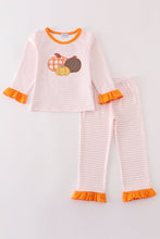 Load image into Gallery viewer, Pink stripe pumpkin applique girl set
