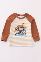 Load image into Gallery viewer, Noah&#39;s ark embroidery stripe boy top
