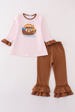 Load image into Gallery viewer, Pink stripe noah&#39;s ark animal applique girl set
