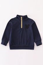 Load image into Gallery viewer, Navy character embroidery zip boy pullover
