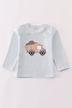 Load image into Gallery viewer, Blue stripe muck car applique boy top
