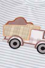 Load image into Gallery viewer, Blue stripe muck car applique boy top
