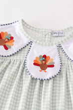 Load image into Gallery viewer, Sage turkey embroidery gingham girl set
