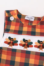 Load image into Gallery viewer, Orange turkey embroidery plaid boy jonjon
