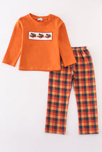 Load image into Gallery viewer, Orange turkey embroidery plaid boy set
