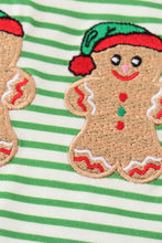 Load image into Gallery viewer, Green stripe christmas gingerbread embroidery boy top
