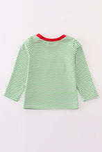 Load image into Gallery viewer, Green stripe christmas gingerbread embroidery boy top
