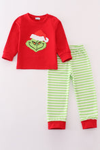 Load image into Gallery viewer, Red christmas grinch applique boy pajamas set
