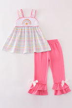 Load image into Gallery viewer, Rainbow pumpkin embroidery plaid girl set
