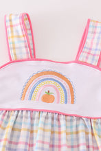 Load image into Gallery viewer, Rainbow pumpkin embroidery plaid girl set
