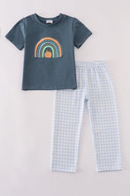 Load image into Gallery viewer, Navy rainbow pumpkin embroidery boy set
