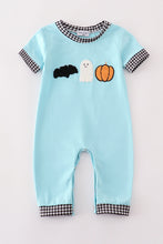 Load image into Gallery viewer, Blue halloween ghost pumpkin boy romper
