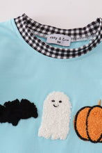 Load image into Gallery viewer, Blue halloween ghost pumpkin boy romper
