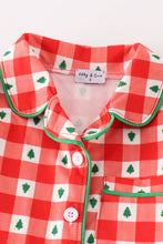 Load image into Gallery viewer, Red christmas tree gingham girl pajamas set
