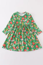 Load image into Gallery viewer, Green grinch print girl ruffle dress
