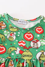 Load image into Gallery viewer, Green grinch print girl ruffle dress
