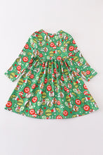 Load image into Gallery viewer, Green grinch print girl ruffle dress
