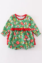 Load image into Gallery viewer, Green grinch print girl ruffle bubble
