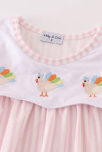 Load image into Gallery viewer, Pink stripe turkey embroidery dress
