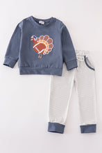 Load image into Gallery viewer, Gray stripe turkey applique boy set
