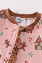 Load image into Gallery viewer, Pink christmas gingerbread girl ruffle zip romper
