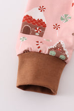 Load image into Gallery viewer, Pink christmas gingerbread girl ruffle zip romper
