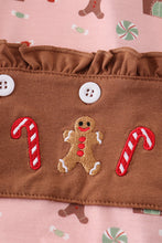 Load image into Gallery viewer, Pink christmas gingerbread girl ruffle zip romper
