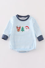 Load image into Gallery viewer, Blue christmas santa reindeer tree embroidery boy bubble
