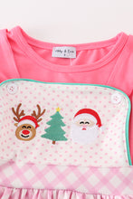 Load image into Gallery viewer, Pink christmas santa reindeer tree embroidery girl dress set
