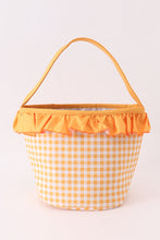 Load image into Gallery viewer, Pumpkin applique checkered ruffle candy bucket
