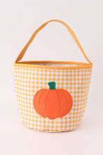 Load image into Gallery viewer, Pumpkin applique checkered candy bucket
