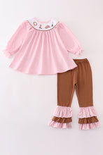 Load image into Gallery viewer, Pink dot smocked western embroidery girl set
